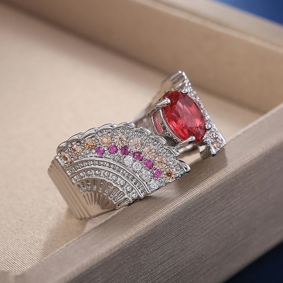 New Vintage 925 Silver Wings Design Ruby Ring - Picture 5 of 6